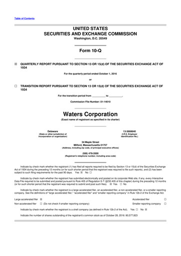 Thumbnail Waters Corporation 10-Q Quarterly Report FY2016 