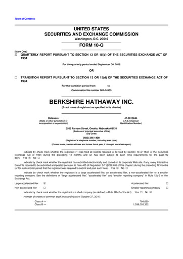 Vorschaubild Berkshire Hathaway  10-Q Quartalsbericht 2016 