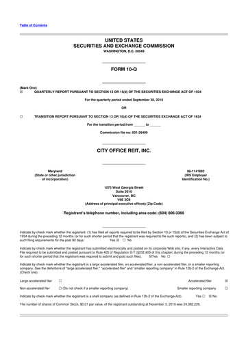 Thumbnail City Office REIT
 10-Q Quarterly Report FY2016 