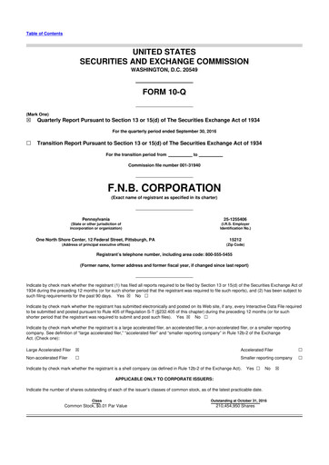 Thumbnail F.N.B. Corporation
 10-Q Quarterly Report FY2016 