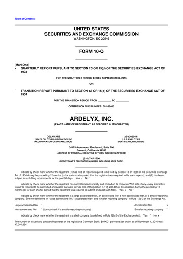 Thumbnail Ardelyx 10-Q Quarterly Report FY2016 