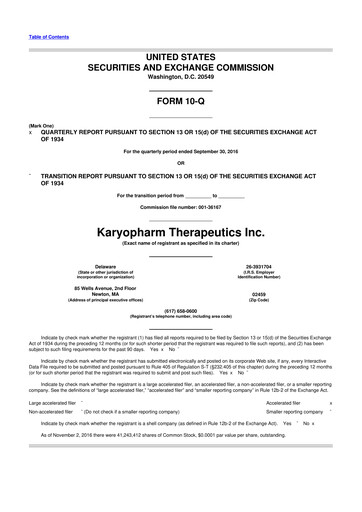 Thumbnail Karyopharm Therapeutics
 10-Q Quarterly Report FY2016 
