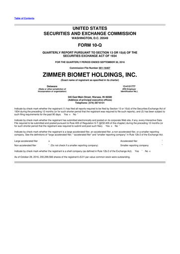 Thumbnail Zimmer Biomet 10-Q Quarterly Report FY 