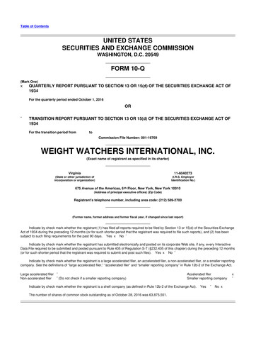 Thumbnail Weight Watchers 10-Q Quarterly Report FY2016 