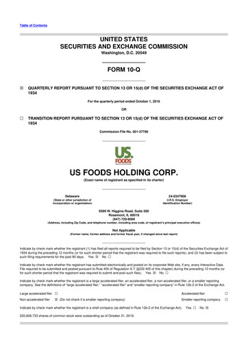 Thumbnail US Foods 10-Q Quarterly Report FY2016 