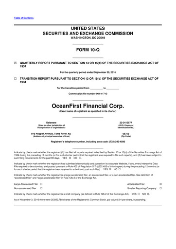 Thumbnail OceanFirst Financial 10-Q Quarterly Report FY2016 