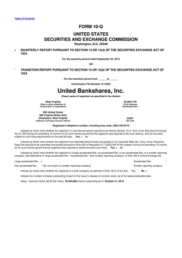 Vorschaubild United Bankshares 10-Q Quartalsbericht 2016 