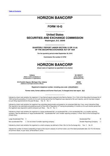 Thumbnail Horizon Bancorp 10-Q Quarterly Report FY2016 
