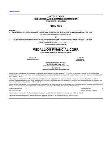 Thumbnail Medallion Financial Corp. 10-Q Quarterly Report FY 