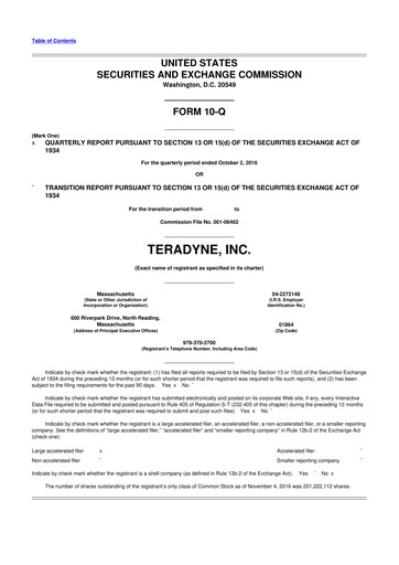 Miniature Teradyne 10-Q Rapport trimestriel 2016 