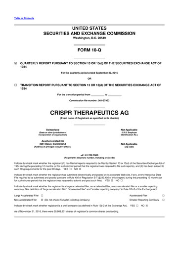 Thumbnail CRISPR Therapeutics 10-Q Quarterly Report FY2016 