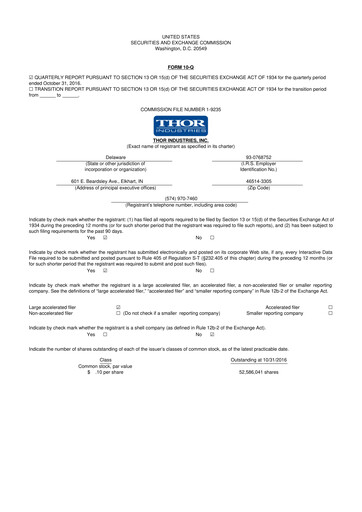 Thumbnail Thor Industries
 10-Q Quarterly Report FY2017 