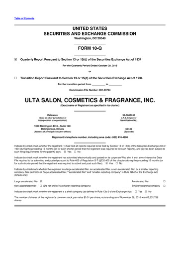 Thumbnail ULTA Beauty
 10-Q Quarterly Report FY2016 