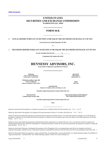Miniature Hennessy Advisors 10-K Rapport annuel 2016
