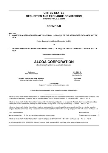Miniature Alcoa 10-Q Rapport trimestriel 2016 