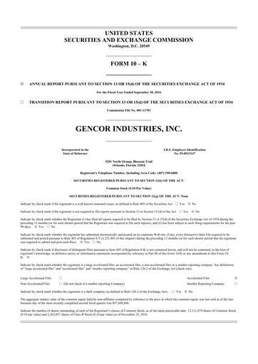 Miniature Gencor Industries
 10-K Rapport annuel 2016