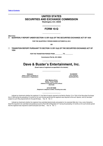 Thumbnail Dave & Buster's
 10-Q Quarterly Report FY2016 