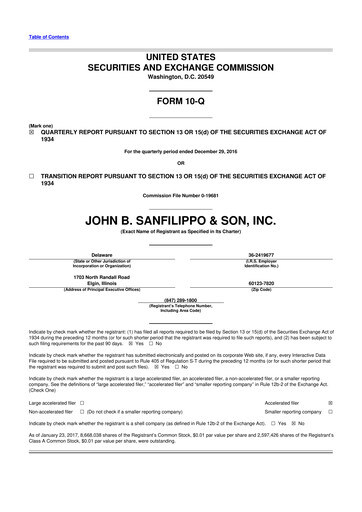 Thumbnail John B. Sanfilippo & Son 10-Q Quarterly Report FY2017 