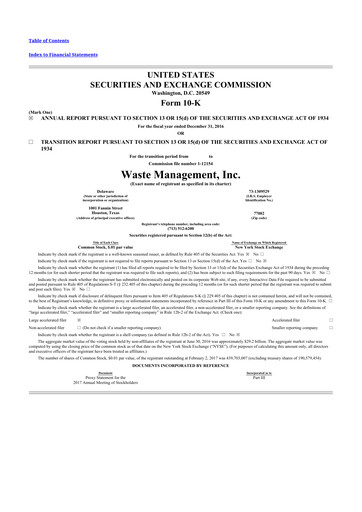 Thumbnail Waste Management 10-K Annual Report 2016