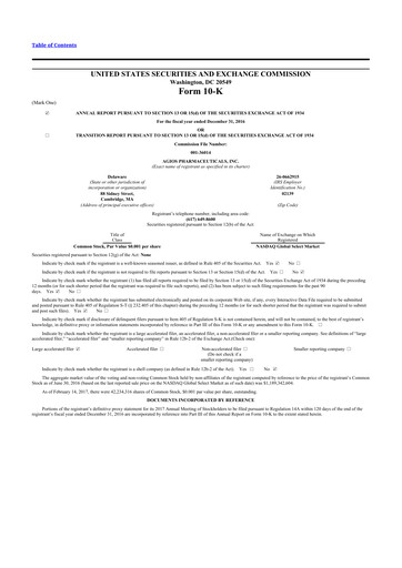 Thumbnail Agios Pharmaceuticals
 10-K Annual Report 2016