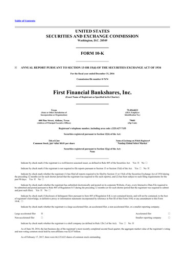 Thumbnail First Financial Bankshares 10-K Annual Report 2016