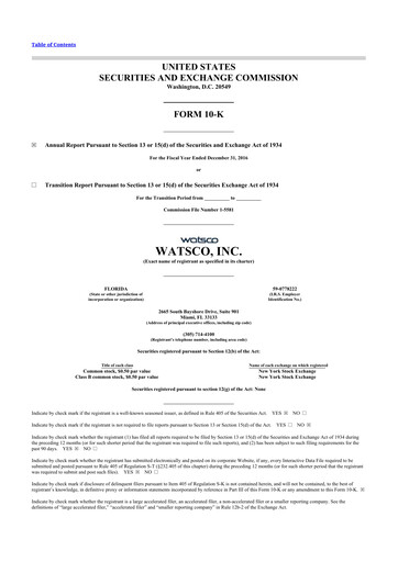 Miniature Watsco
 10-K Rapport annuel 2016