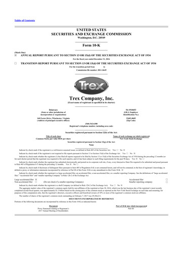 Thumbnail Trex 10-K Annual Report 2016