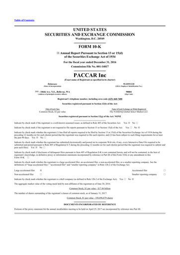 Thumbnail Paccar 10-K Annual Report 2016