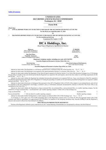 Thumbnail HCA Healthcare 10-K Annual Report 2016