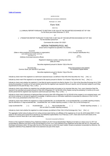 Thumbnail Heron Therapeutics 10-K Annual Report 2016