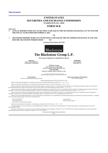 Thumbnail Blackstone Group 10-K Annual Report 2016