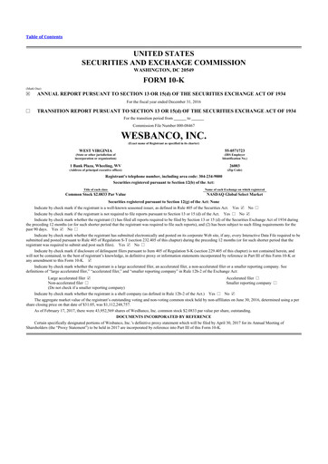 Thumbnail WesBanco 10-K Annual Report 2016