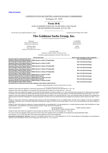 Thumbnail Goldman Sachs 10-K Annual Report 2016