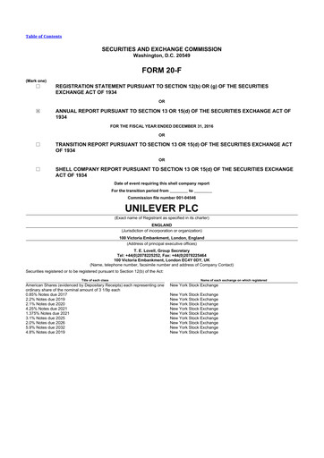 Miniature Unilever 20-F Rapport annuel 