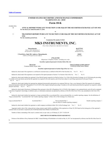 Thumbnail MKS Instruments 10-K Annual Report 2016