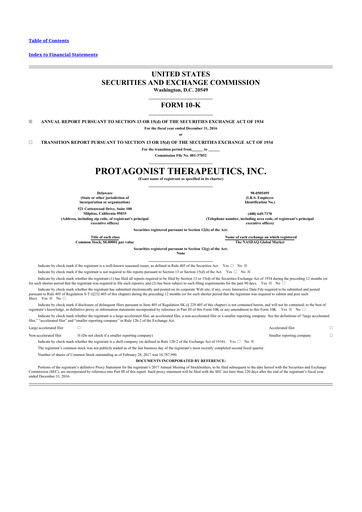 Thumbnail Protagonist Therapeutics
 10-K Annual Report 2016