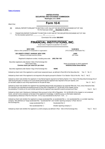 Thumbnail Financial Institutions 10-K Annual Report 2016