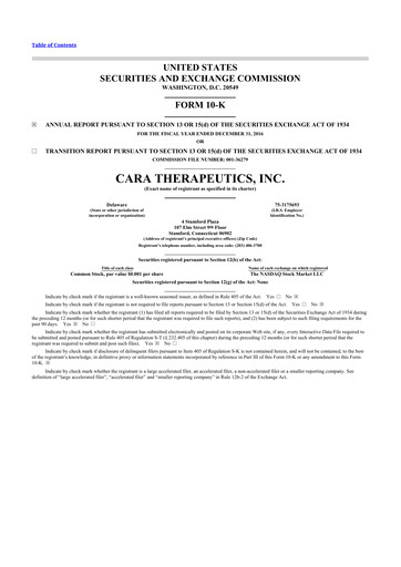 Thumbnail Cara Therapeutics
 10-K Annual Report 2016