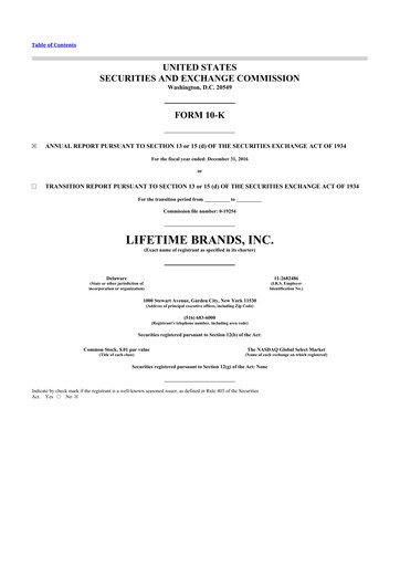 Thumbnail Lifetime Brands 10-K Annual Report 2016