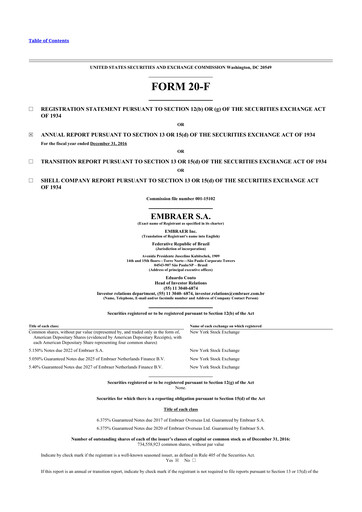 Thumbnail Embraer 20-F Annual Report 