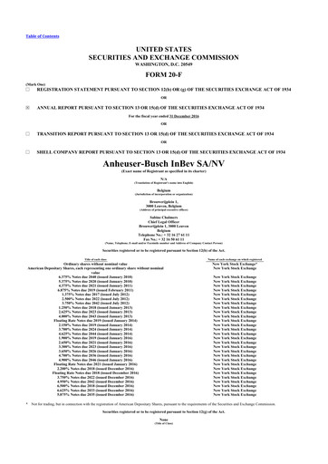 Thumbnail Anheuser-Busch Inbev 20-F Annual Report 