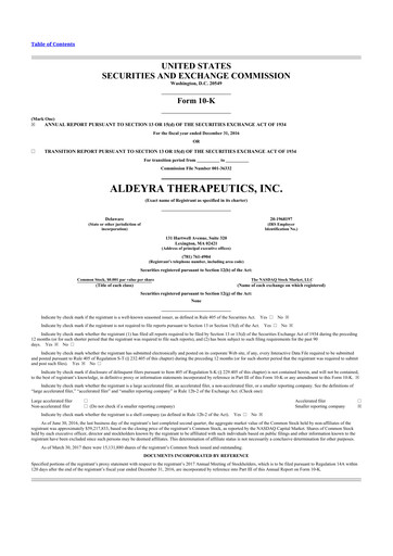 Thumbnail Aldeyra Therapeutics
 10-K Annual Report 2016