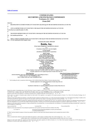 Miniature Baidu 20-F Rapport annuel 2016