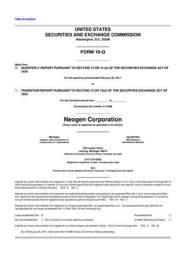 Vorschaubild Neogen 10-Q Quartalsbericht 2017 