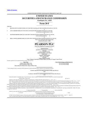 Miniature Pearson 20-F Rapport annuel 