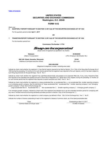 Miniature Snap-on 10-Q Rapport trimestriel 2017 