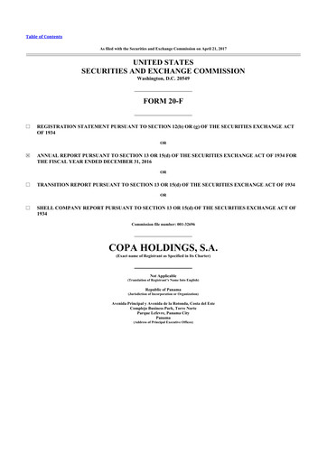 Thumbnail Copa Holdings
 20-F Annual Report 