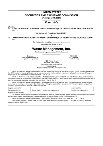 Thumbnail Waste Management 10-Q Quarterly Report FY2017 