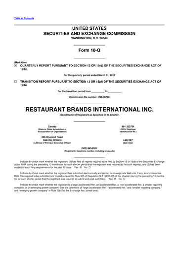 Miniature Restaurant Brands International 10-Q Rapport trimestriel 2017 