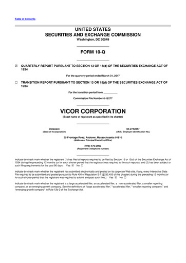 Miniature Vicor
 10-Q Rapport trimestriel 2017 